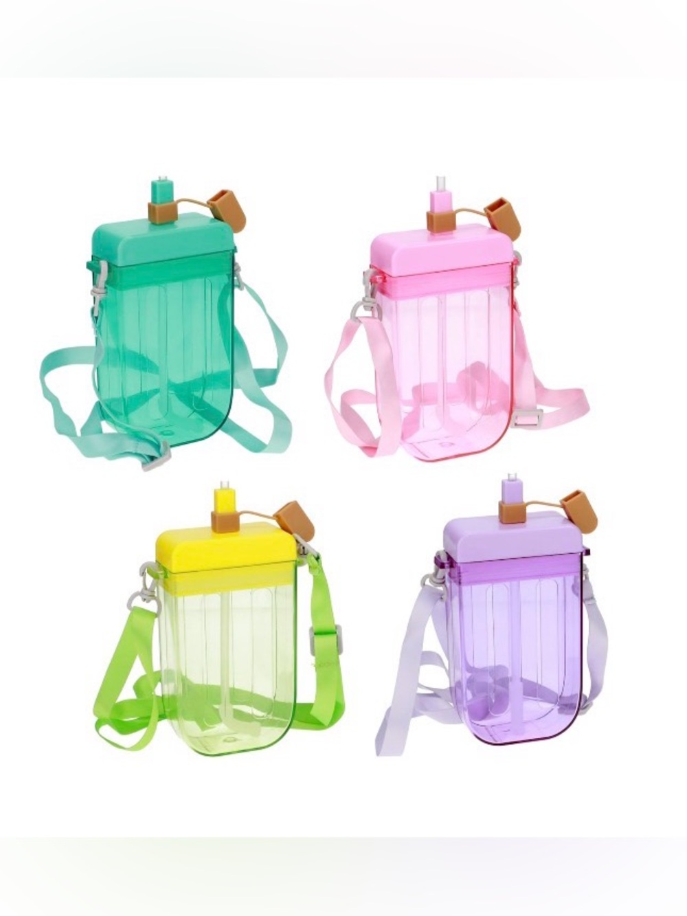 Colorful Transparent Crossbody Water Canteen Bottle -Pink/Teal/Yellow/Purple NWT